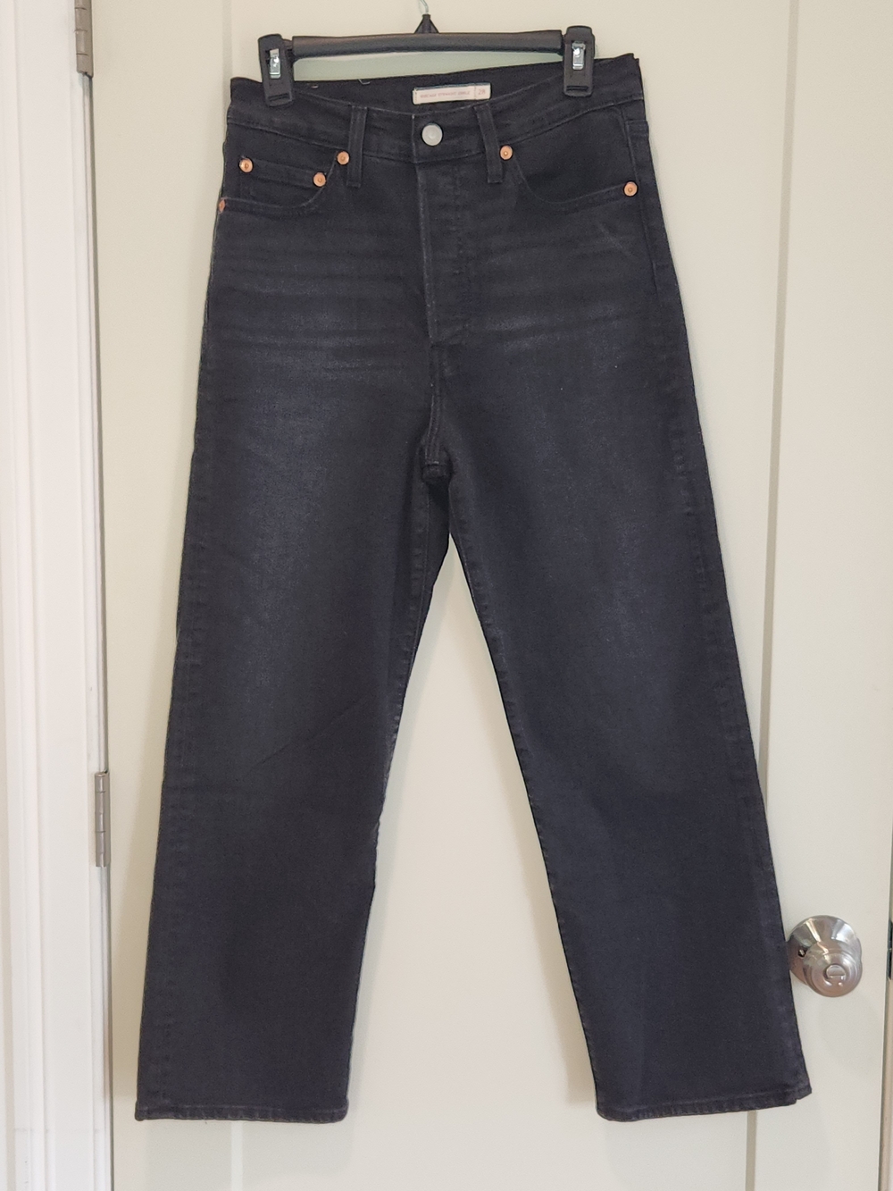 Levi's Ribcage Straight Ankle Jeans W 28 L 27 Black Button Fly Ultra High Rise